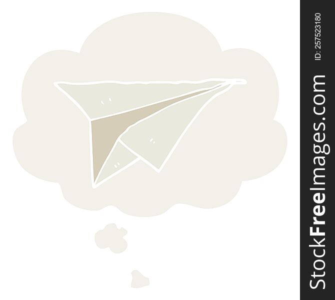 cartoon paper airplane with thought bubble in retro style