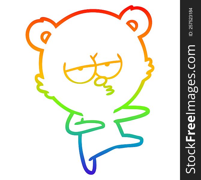 rainbow gradient line drawing of a bored bear cartoon dancing