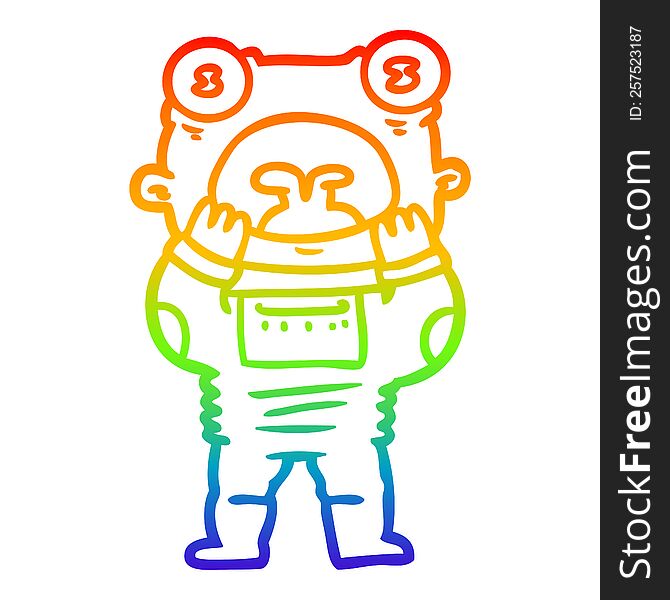 Rainbow Gradient Line Drawing Cartoon Alien Gasping In Surprise