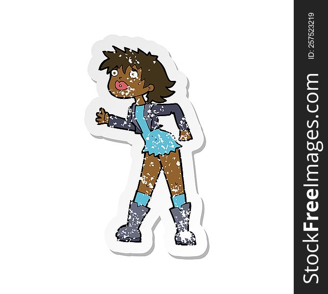 retro distressed sticker of a cartoon girl in leather jacket