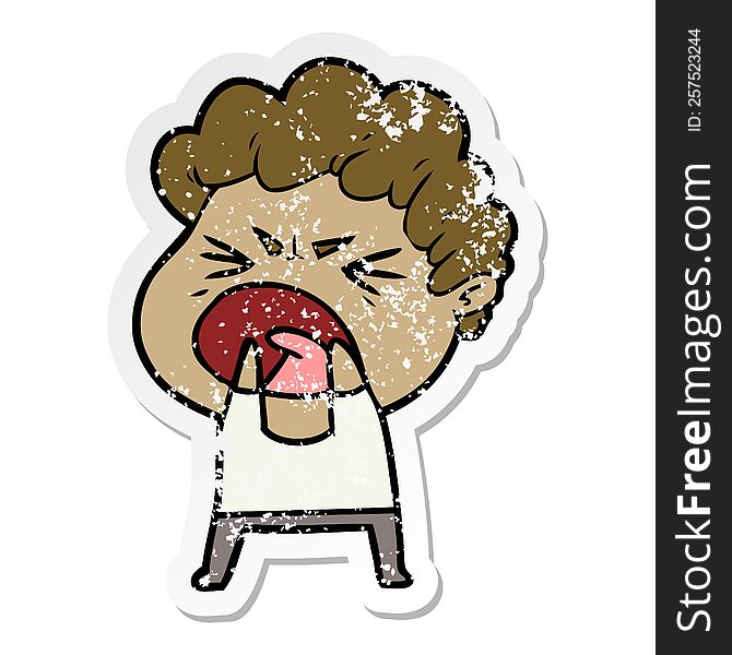 distressed sticker of a cartoon furious man