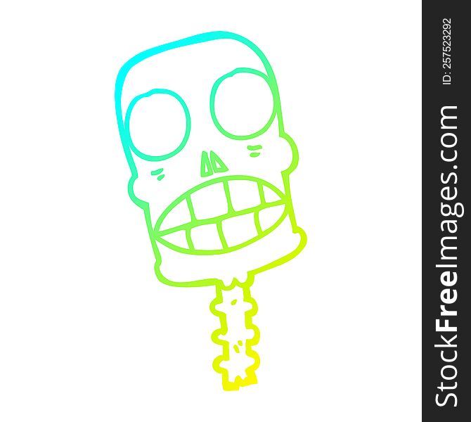 cold gradient line drawing of a cartoon spooky skull