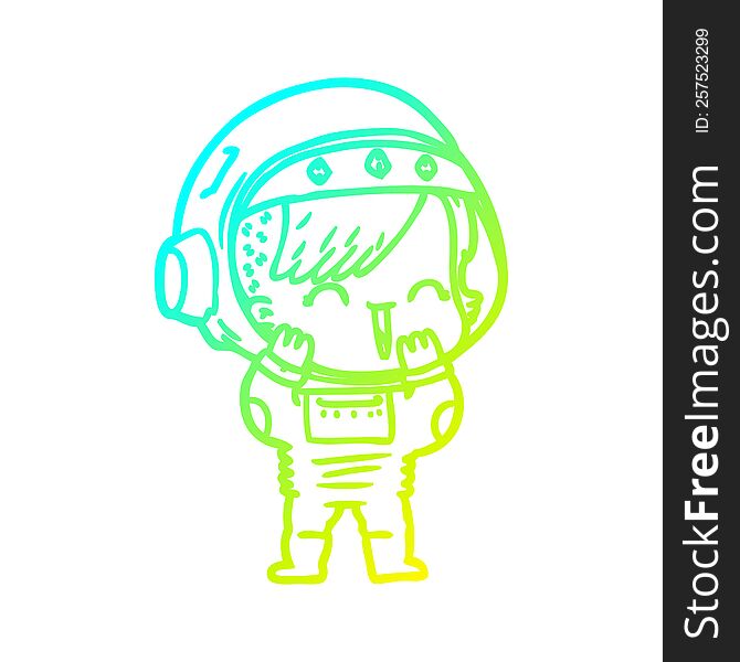 Cold Gradient Line Drawing Cartoon Laughing Astronaut Girl