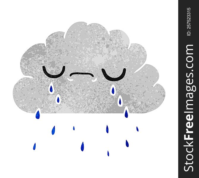 Retro Cartoon Of Cute Crying Cloud