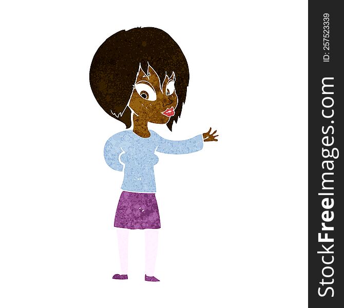 Cartoon Woman Making Welcome Gesture