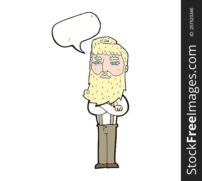 cartoon serious man with beard with speech bubble