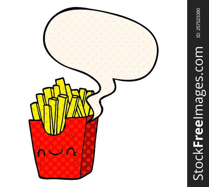 Cartoon Fries In Box And Speech Bubble In Comic Book Style