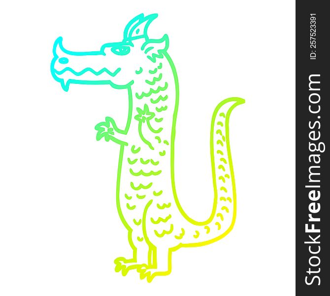 cold gradient line drawing of a cartoon dragon
