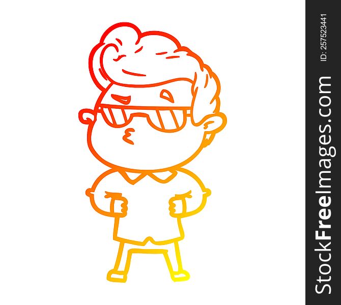 warm gradient line drawing of a cartoon cool guy