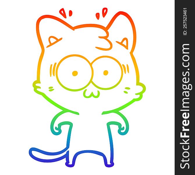 Rainbow Gradient Line Drawing Cartoon Surprised Cat