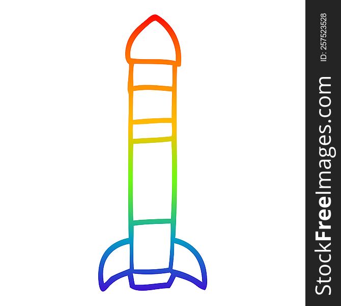 Rainbow Gradient Line Drawing Cartoon Tall Rocket