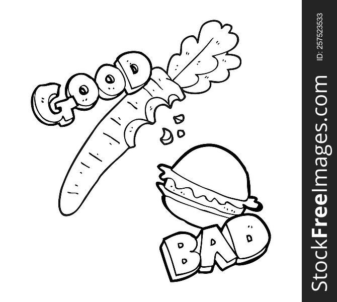 freehand drawn good and bad food. freehand drawn good and bad food