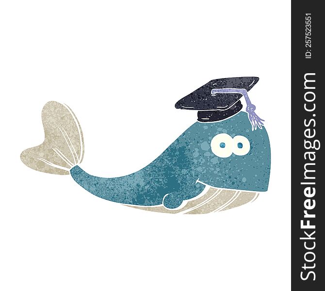 freehand retro cartoon whale graduate