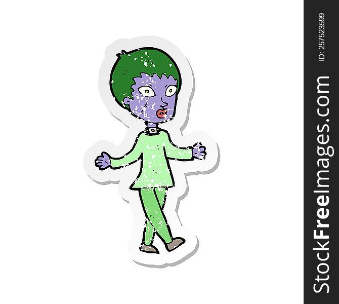 retro distressed sticker of a cartoon halloween zombie woman