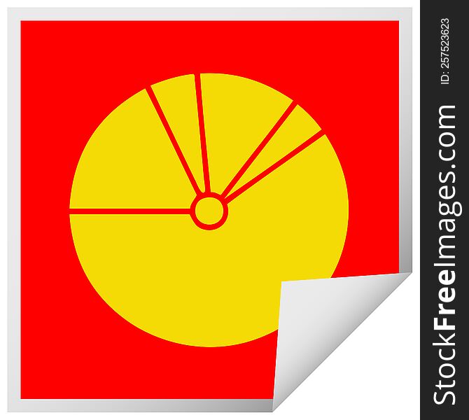 square peeling sticker cartoon of a pie chart