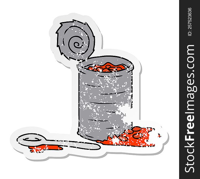 hand drawn distressed sticker cartoon doodle of an opened can of beans