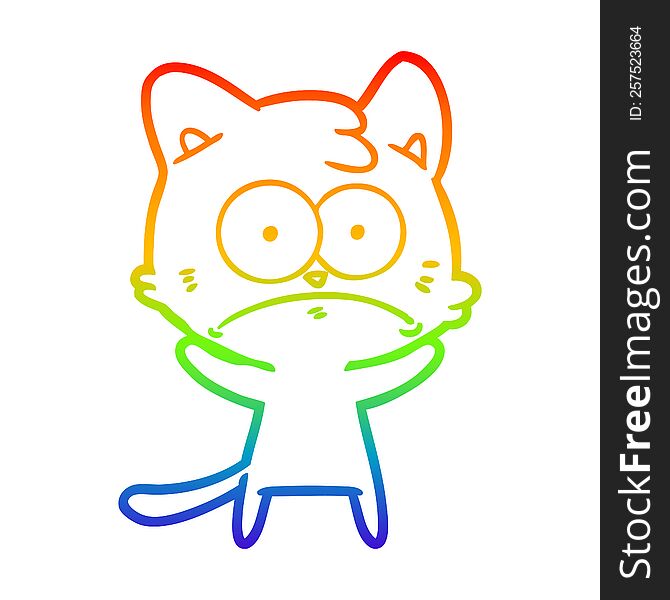 rainbow gradient line drawing of a cartoon nervous cat