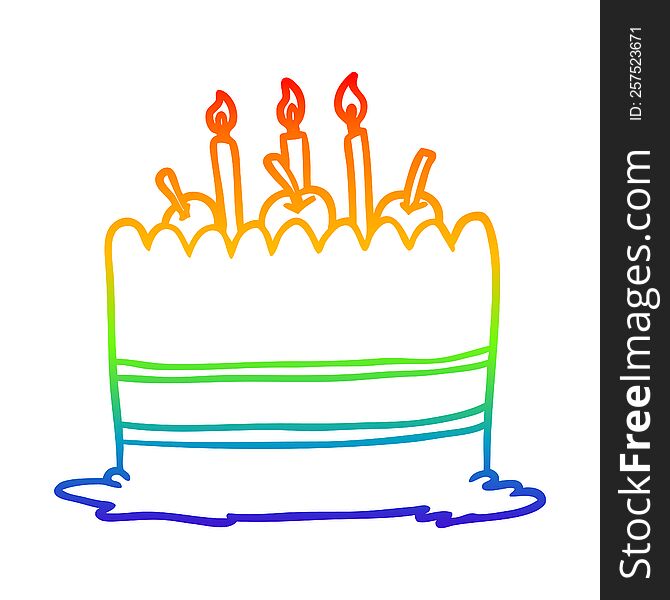 rainbow gradient line drawing of a birthday cake
