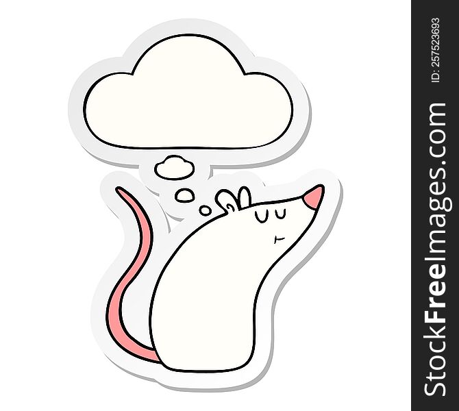 cartoon white mouse with thought bubble as a printed sticker