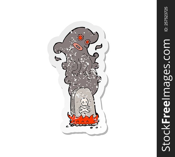 Retro Distressed Sticker Of A Cartoon Haunted Grave