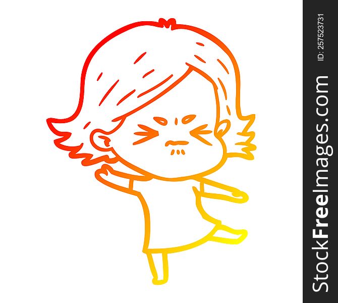 warm gradient line drawing of a cartoon angry girl