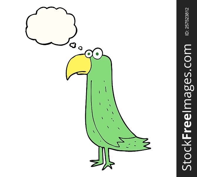 freehand drawn thought bubble cartoon parrot