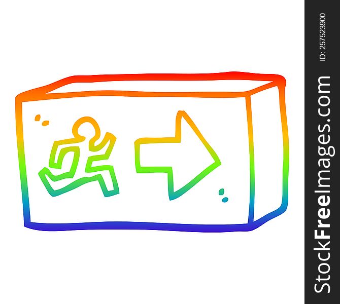 rainbow gradient line drawing of a cartoon exit sign