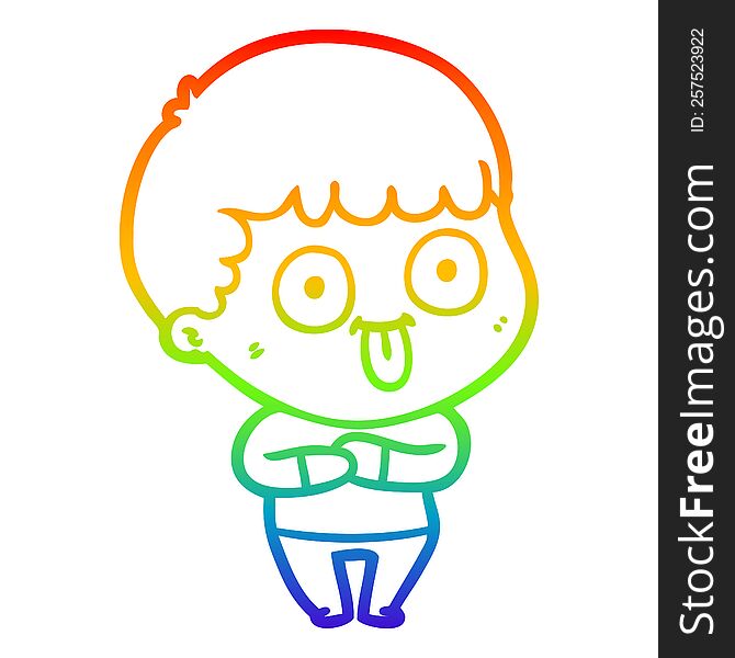 Rainbow Gradient Line Drawing Cartoon Dumb Kid