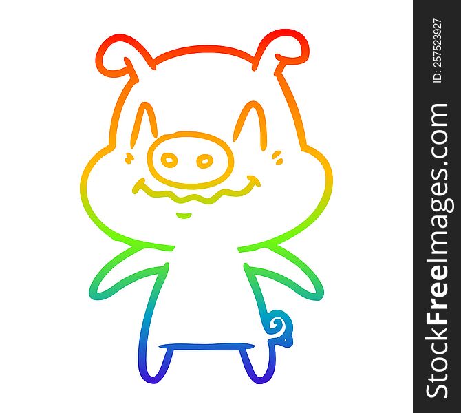 Rainbow Gradient Line Drawing Nervous Cartoon Pig