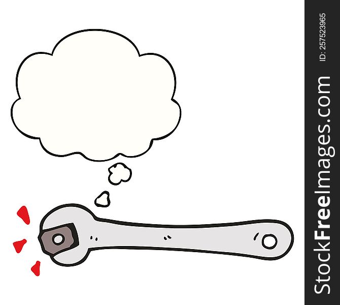 cartoon spanner turning nut with thought bubble