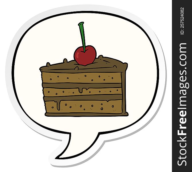 cartoon tasty chocolate cake and speech bubble sticker