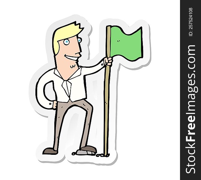 sticker of a cartoon man planting flag