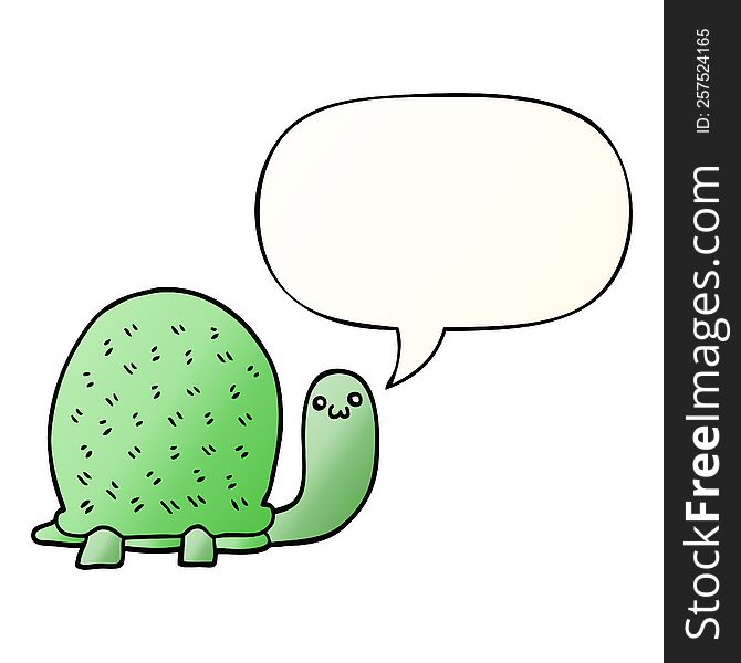 Cute Cartoon Turtle And Speech Bubble In Smooth Gradient Style