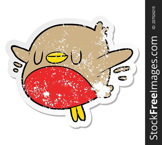 Distressed Sticker Of A Cartoon Christmas Robin