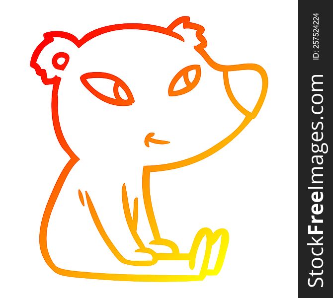 Warm Gradient Line Drawing Cute Cartoon Bear Sitting