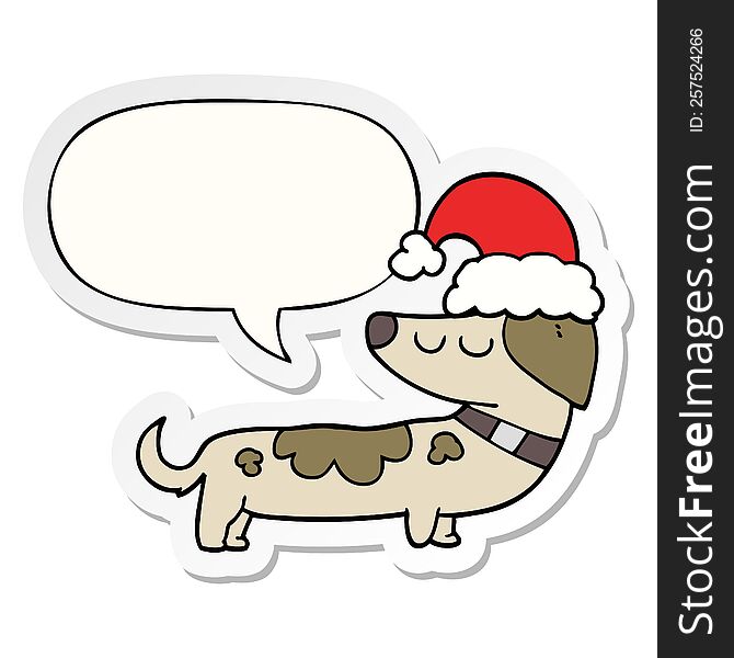 Cartoon Dog Wearing Christmas Hat And Speech Bubble Sticker