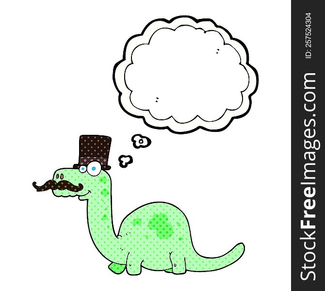 freehand drawn thought bubble cartoon posh dinosaur