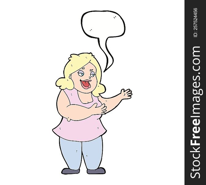 Cartoon Happy Fat Woman With Speech Bubble