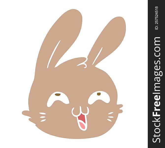 Flat Color Style Cartoon Happy Rabbit Face