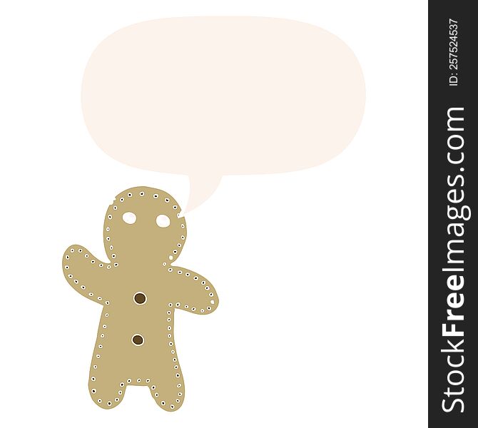 Cartoon Gingerbread Man And Speech Bubble In Retro Style