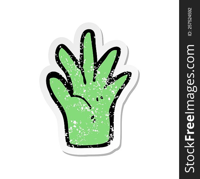 Retro Distressed Sticker Of A Cartoon Green Hand Symbol