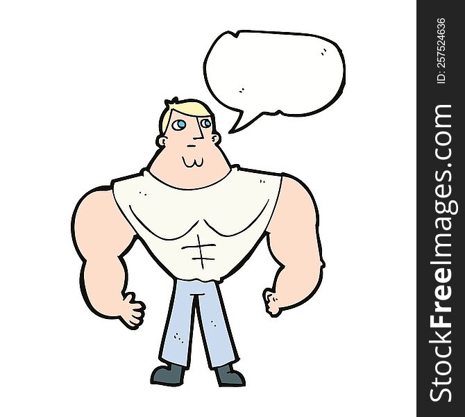 cartoon body builder with speech bubble