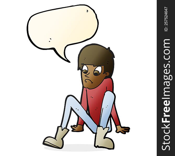 cartoon boy sitting on floor with speech bubble