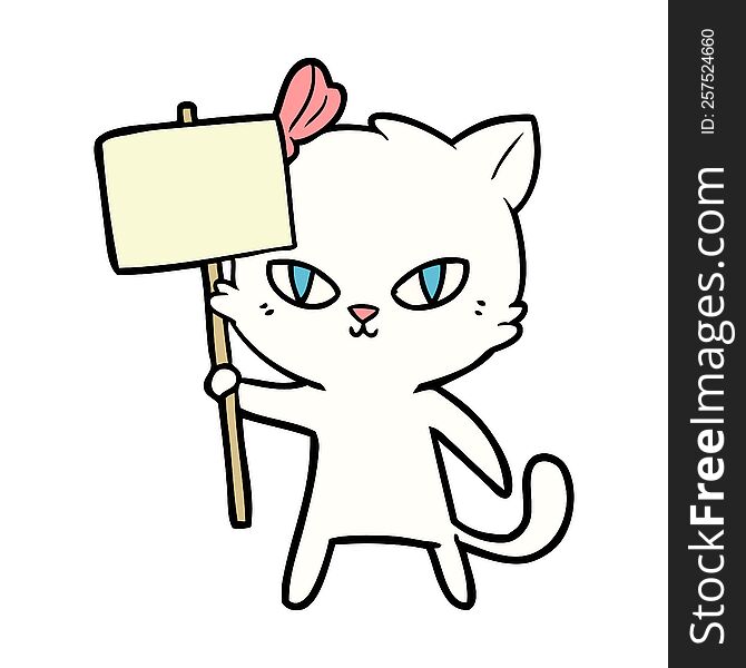 cute cartoon cat with protest sign. cute cartoon cat with protest sign