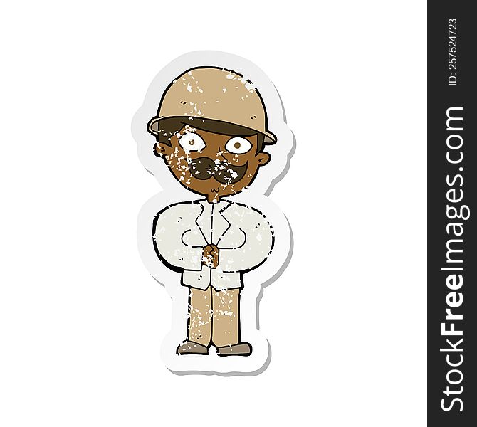 Retro Distressed Sticker Of A Cartoon Man In Safari Hat