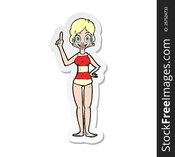 sticker of a cartoon woman in striped swimsuit