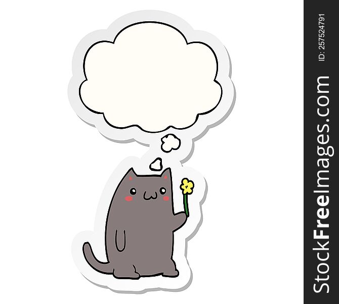 Cute Cartoon Cat And Thought Bubble As A Printed Sticker