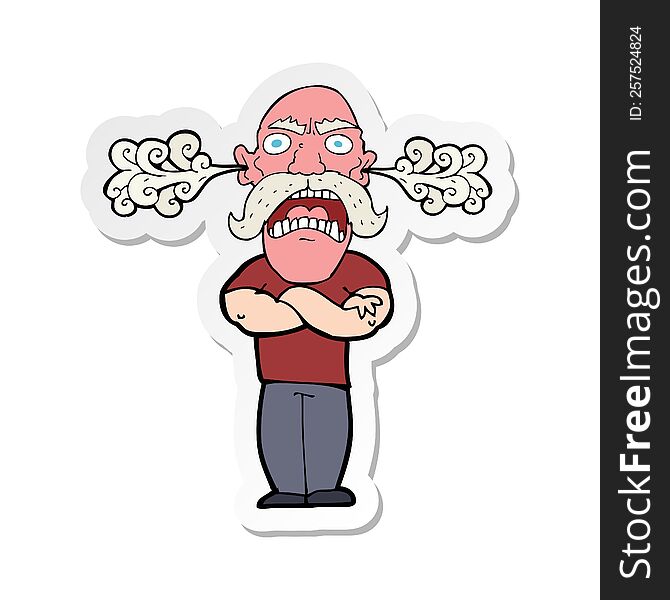 sticker of a cartoon furious man with red face