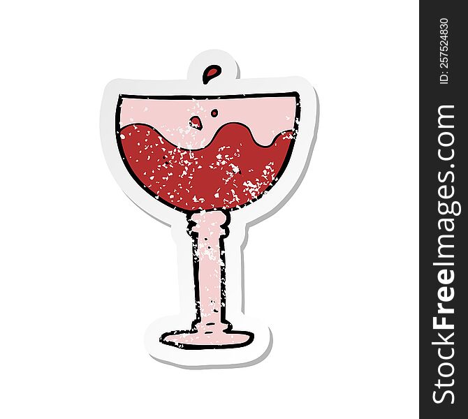 retro distressed sticker of a cartoon glass of red wine