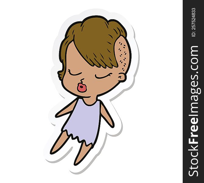 Sticker Of A Cartoon Pretty Hipster Girl